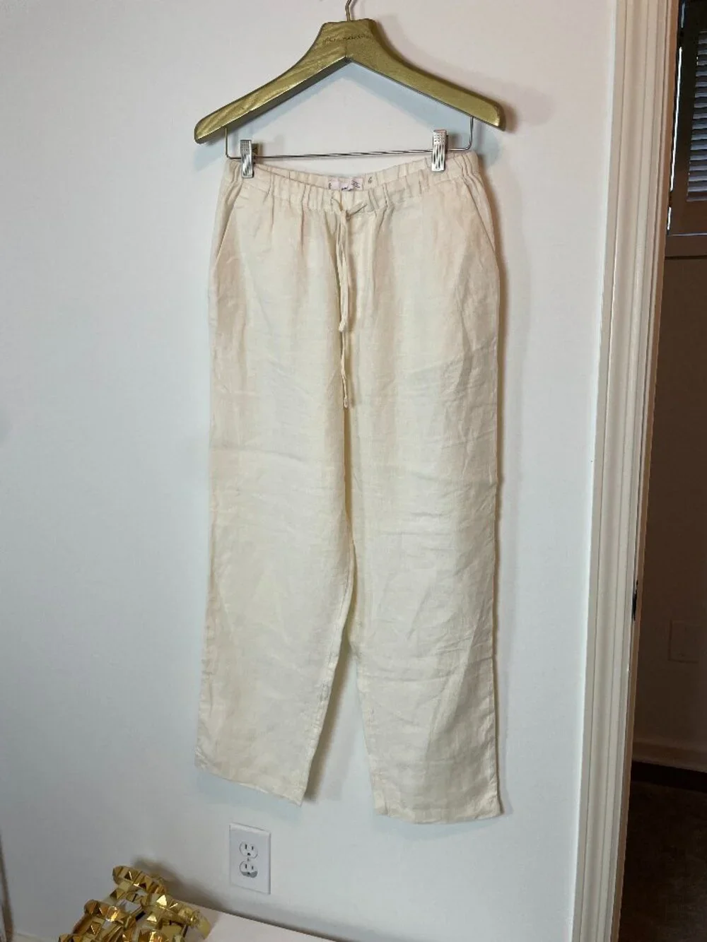 MANGO Linen Straight Leg Drawstring Elastic Waist Beach Quiet Luxury Pants \\ S